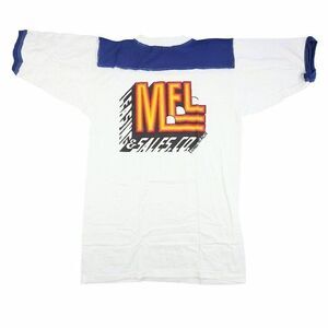 Vintage MEL Long Beach T Shirt Mens Size Small Blue 80s Ringer Tee Made In USA